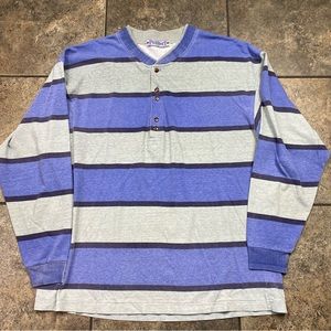 Men’s Vintage Permit Long Sleeve Striped Henley T-Shirt Size Large